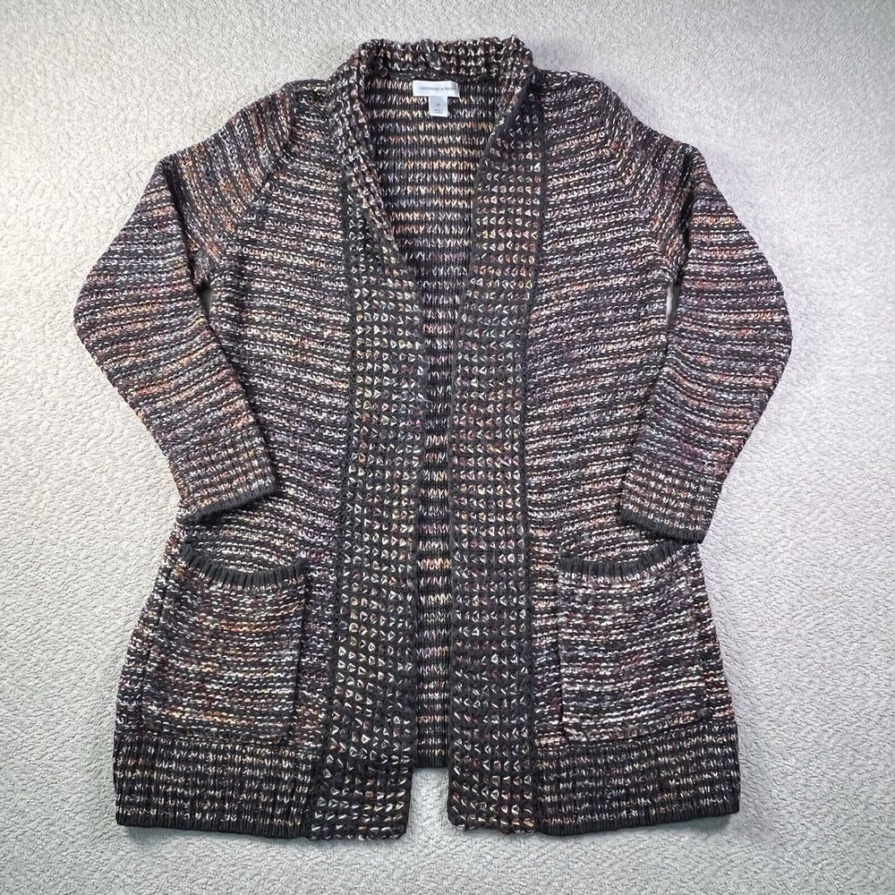 Christopher & Banks Cable Knit Cardigan Sweater Womens Size Medium Gray Colorful